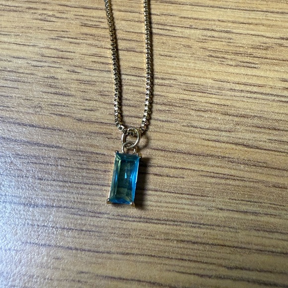 vonkansy Jewelry - Vonkansy Silver Necklace – Rectangle Blue Gem Pendant – 16” Chain – New